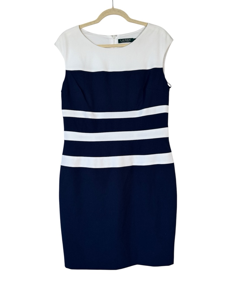 Lauren Ralph Lauren Navy Blue White Colorblock Sheath Dress Womens 14 Corpcore